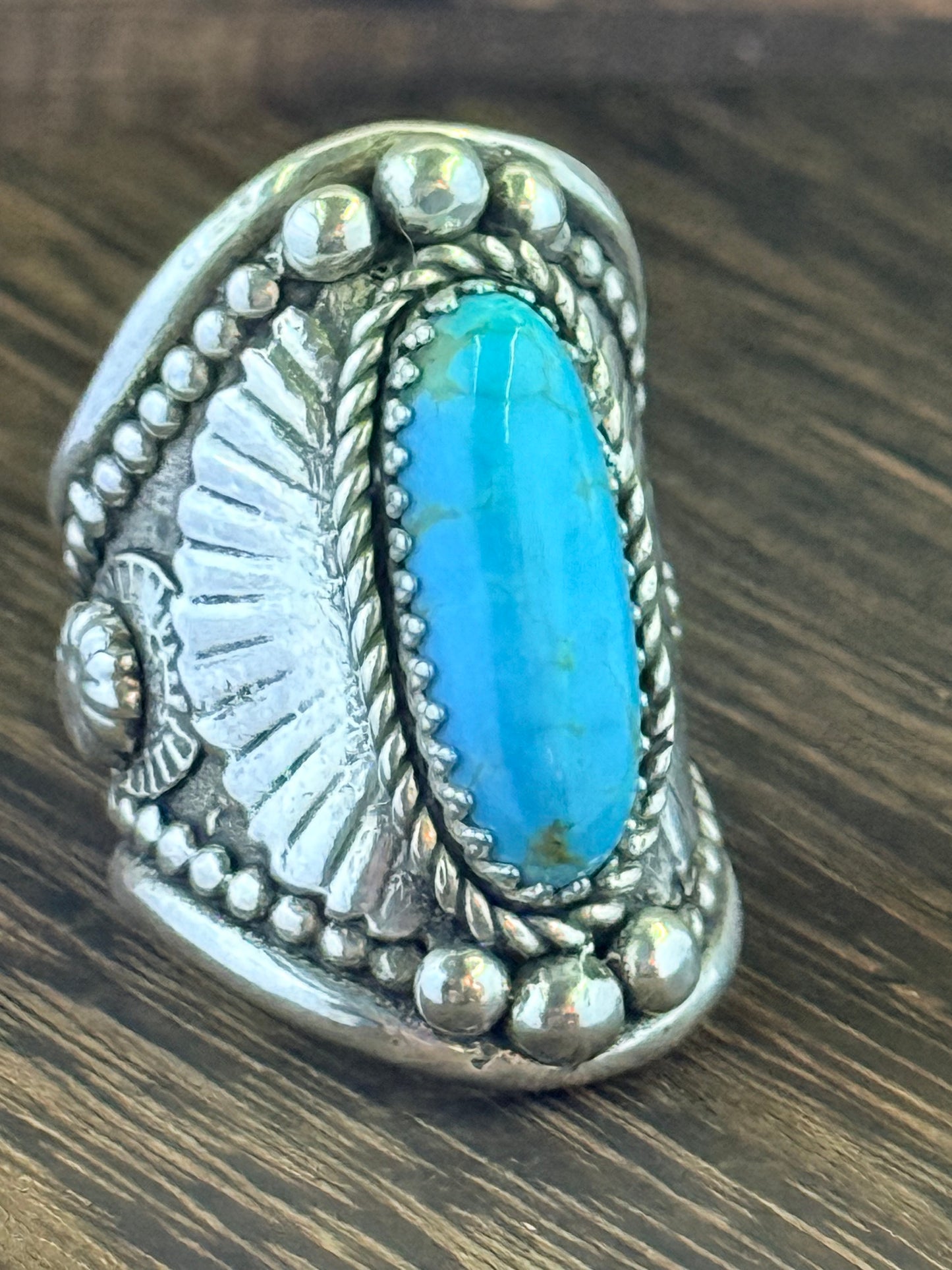Sterling Silver and Kingman Turquoise Saddle Ring
