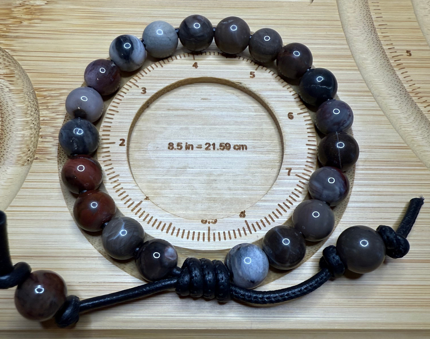 Petrified Wood Beaded Leather Bracelet