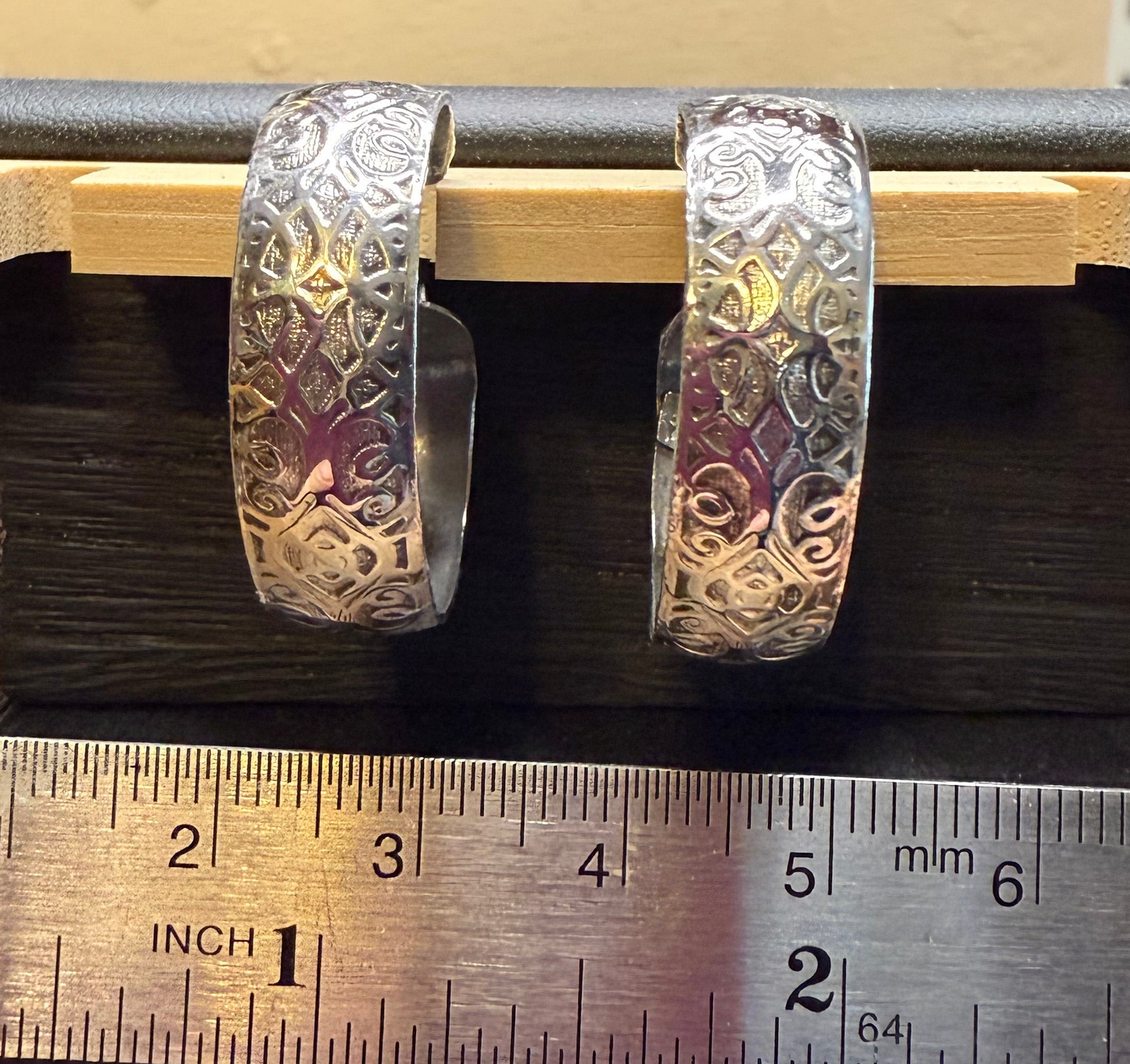 Patterned Hinged Hoop Earrings in Sterling Silver