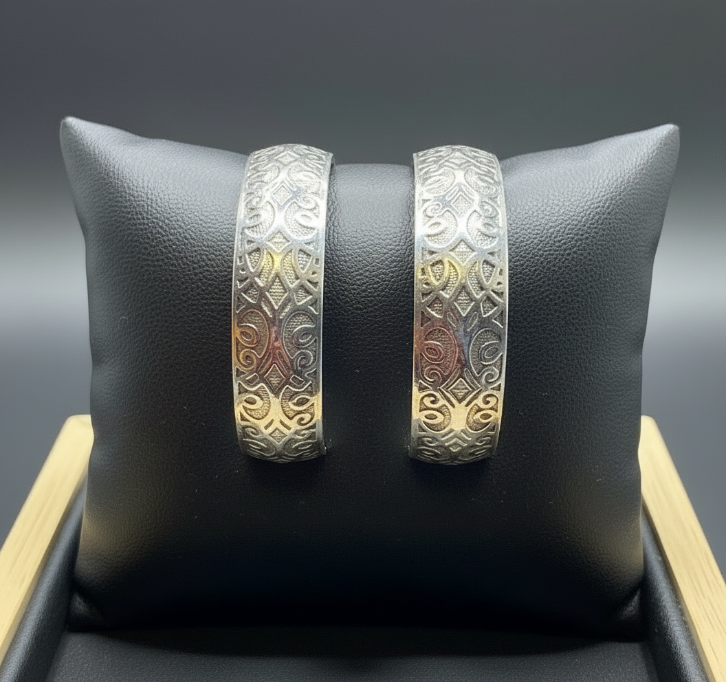Patterned Hinged Hoop Earrings in Sterling Silver