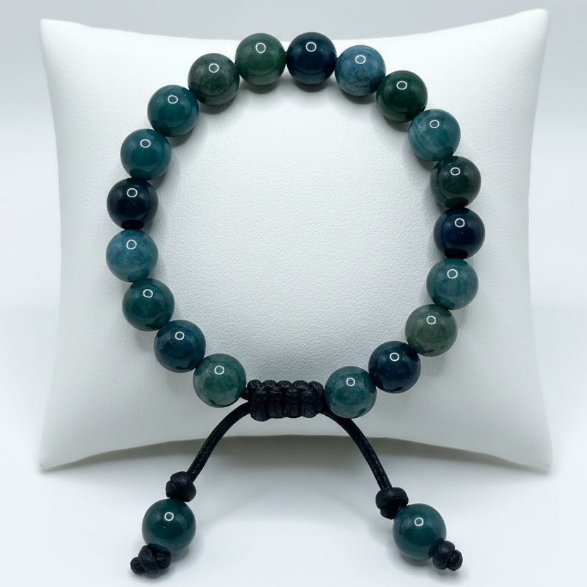 Moss Agate and Leather Bracelet
