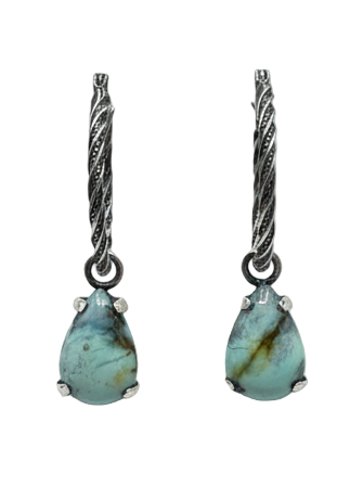 Twisted Hinged Hoop Earrings in Sterling Silver with New Lander Variscite Teardrop Charms