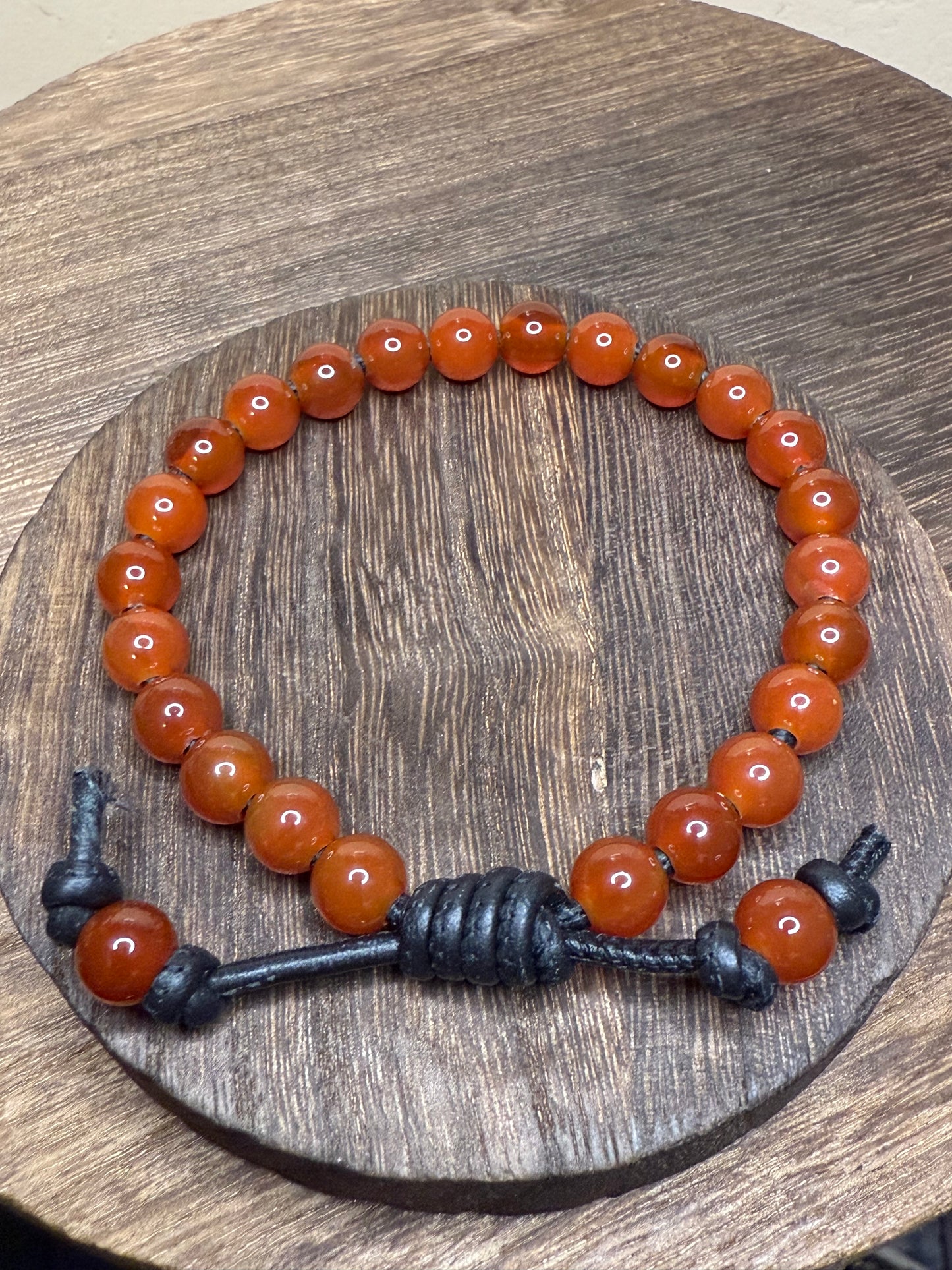 Carnelian Beaded Leather Bracelet