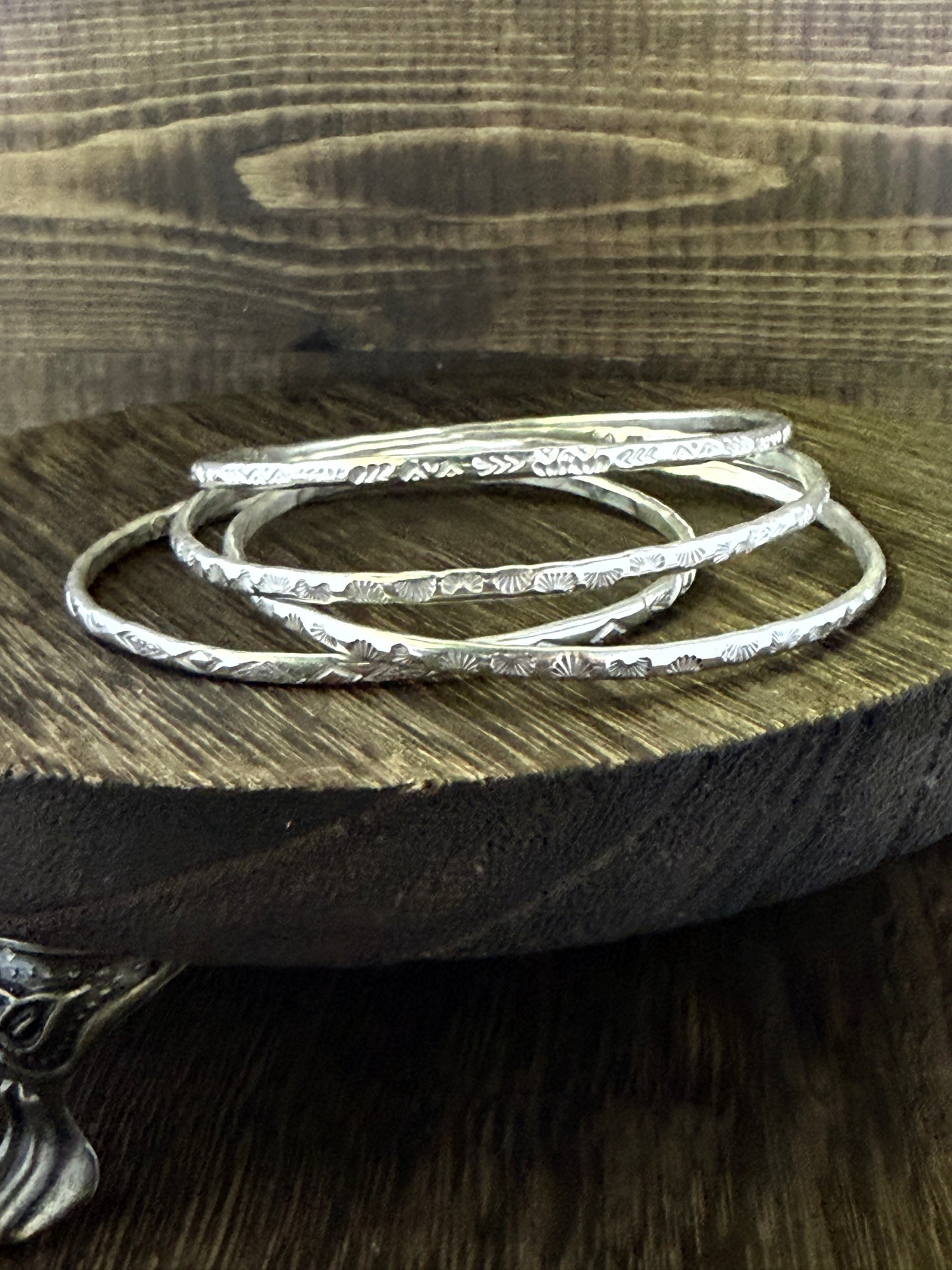 Sterling Silver Hand Stamped Bangle Bracelets