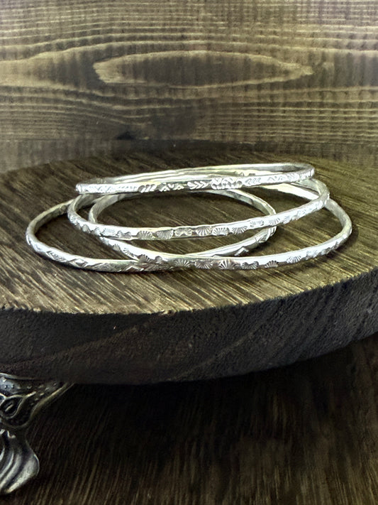 Sterling Silver Hand Stamped Bangle Bracelets