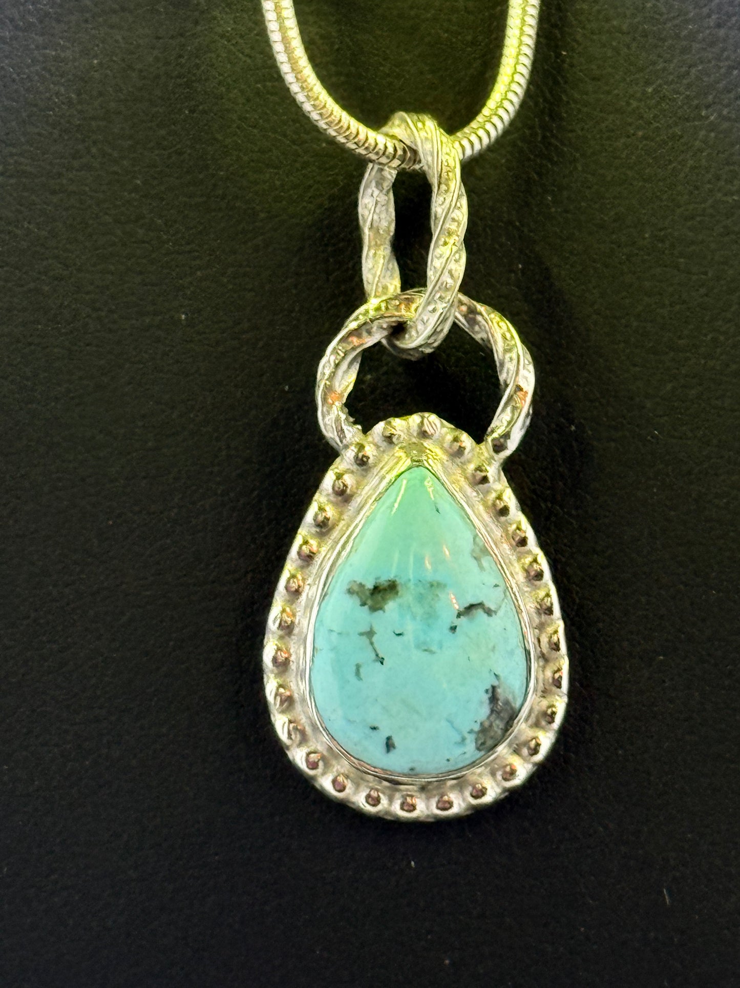 Natural Kingman Turquoise and Sterling Teardrop Pendant