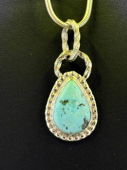 Natural Kingman Turquoise and Sterling Teardrop Pendant
