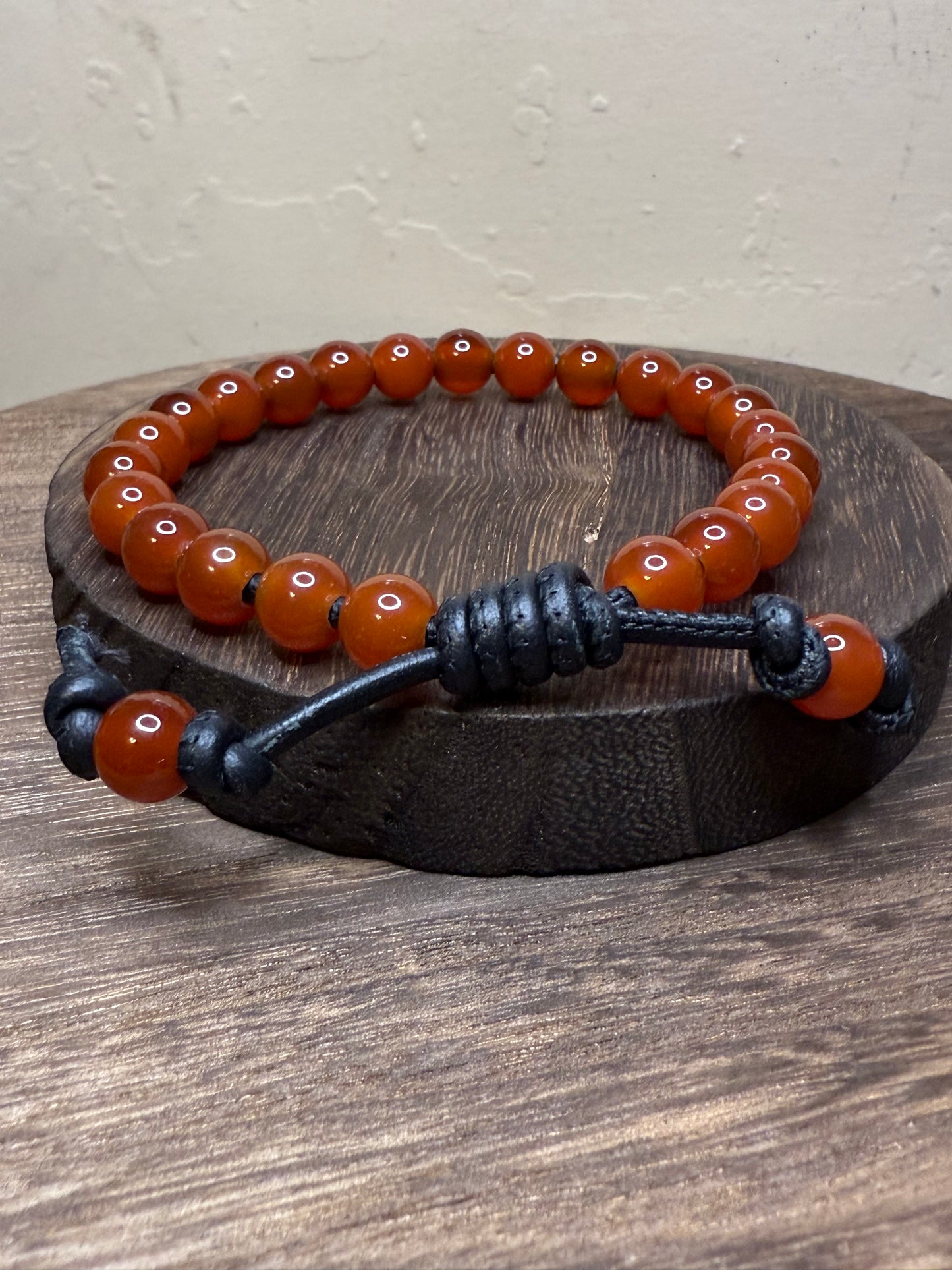 Carnelian Beaded Leather Bracelet