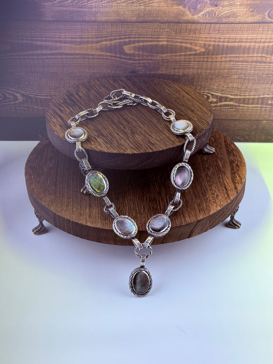 Sterling and Mother of Pearl Lariat Necklace