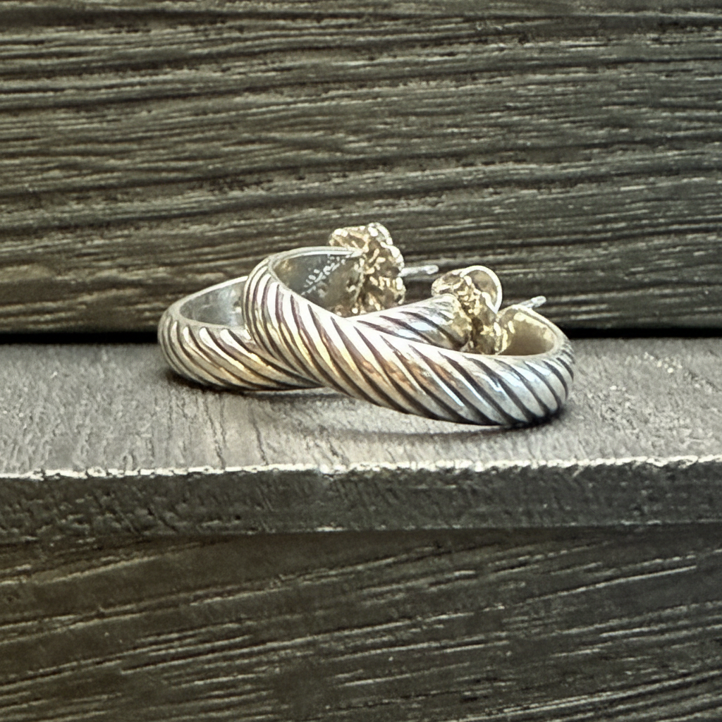 Classic Half-Round Twist Patterned Hoop Earrings in Sterling Silver
