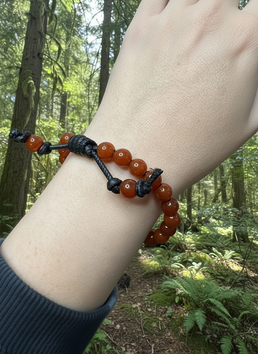 Carnelian Beaded Leather Bracelet