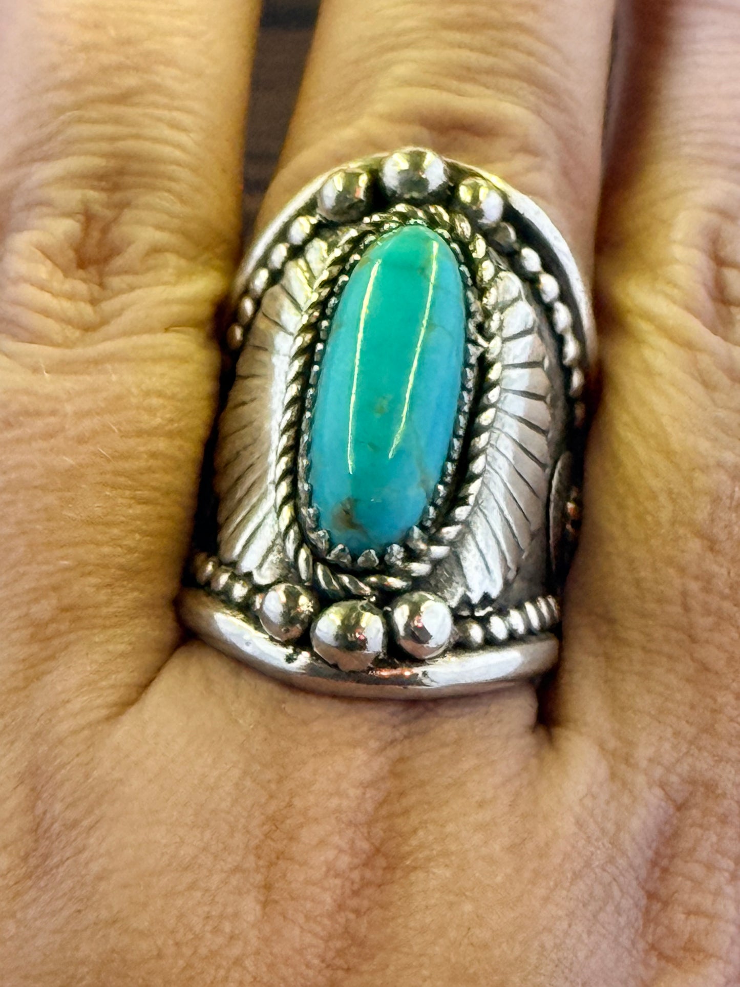 Sterling Silver and Kingman Turquoise Saddle Ring