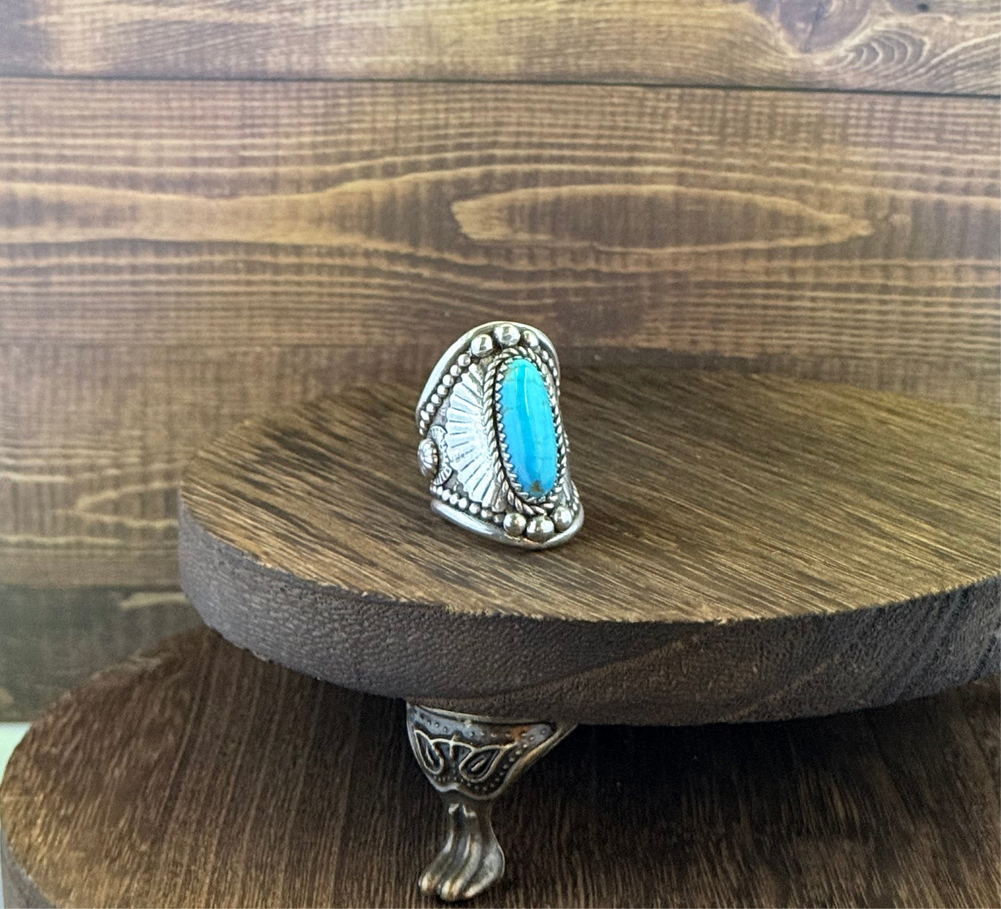 Sterling Silver and Kingman Turquoise Saddle Ring