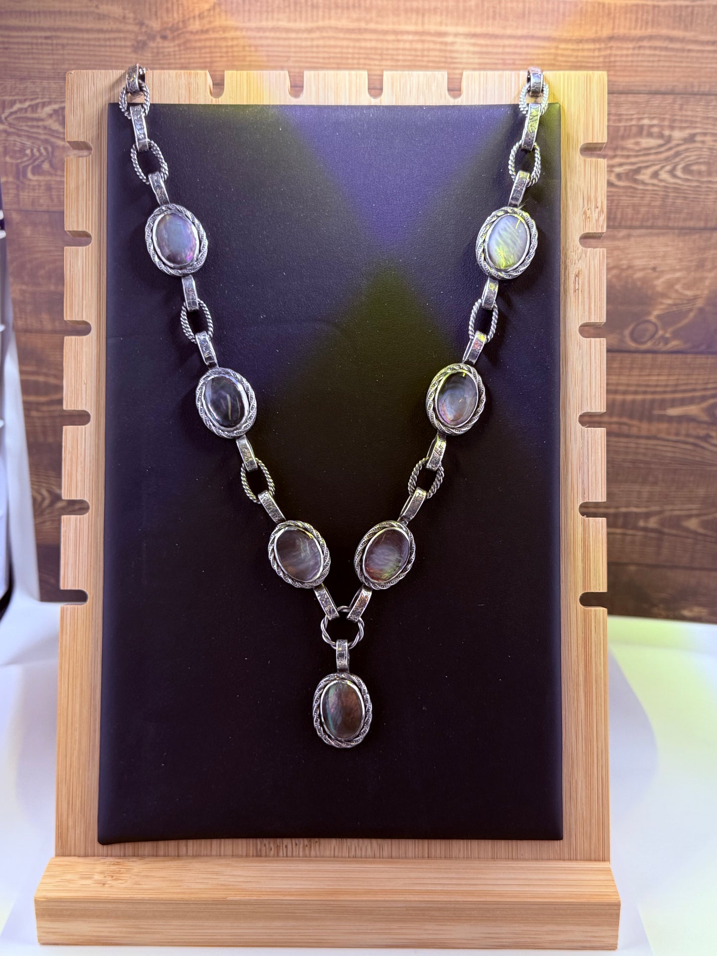 Sterling and Mother of Pearl Lariat Necklace