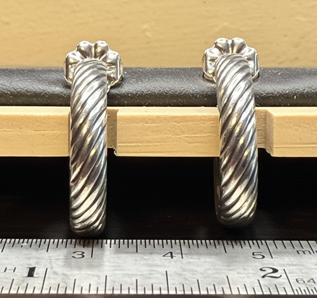 Classic Half-Round Twist Patterned Hoop Earrings in Sterling Silver