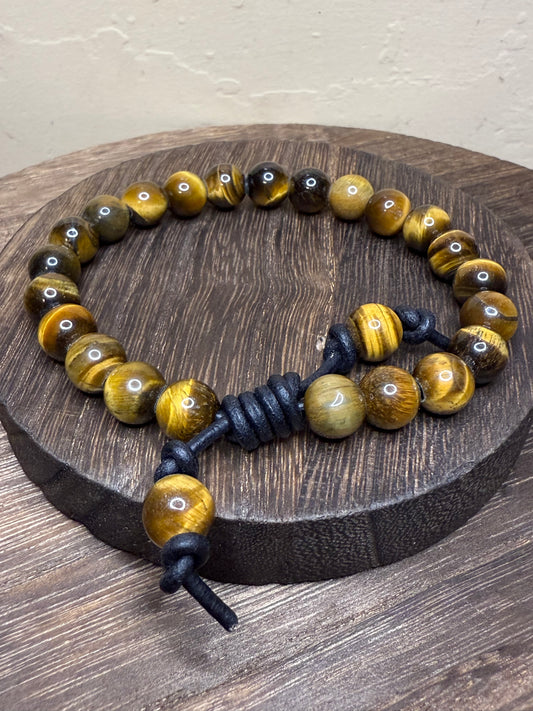 Tiger Eye and Napa Leather Beaded Bracelet