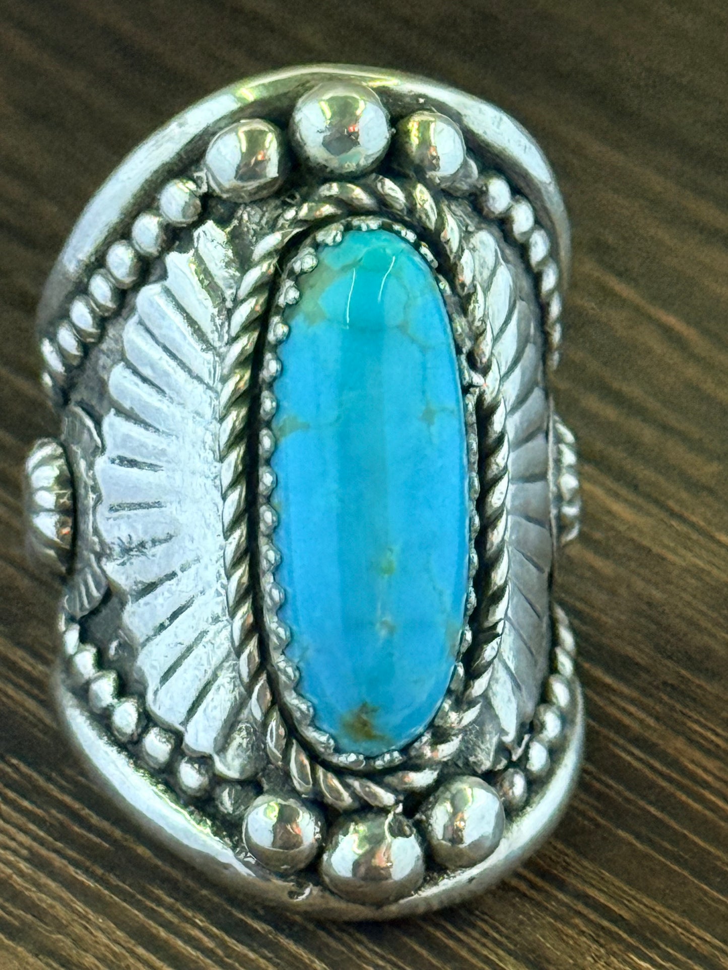 Sterling Silver and Kingman Turquoise Saddle Ring