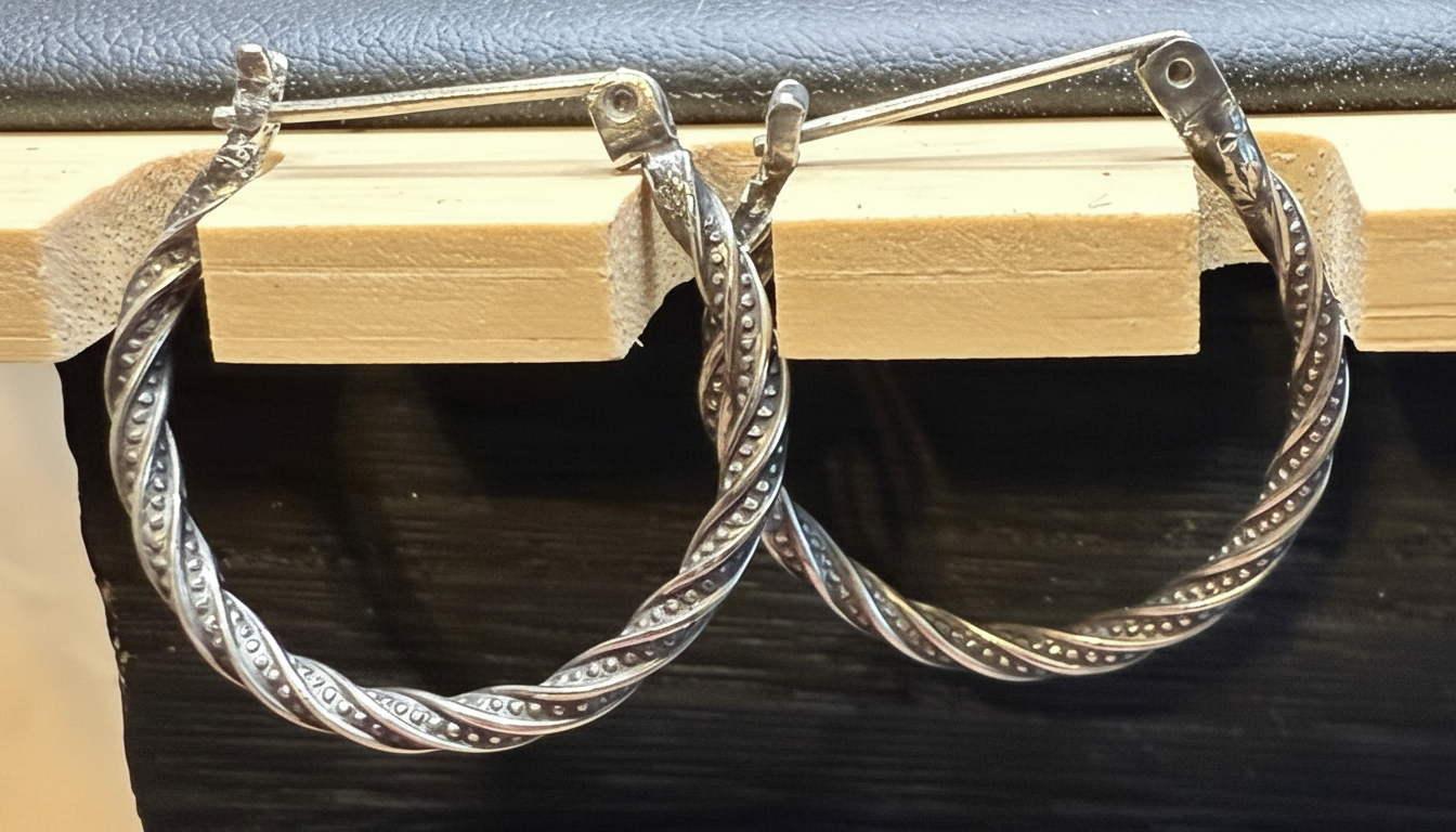 Twisted Hinged Hoop Earrings in Sterling Silver with New Lander Variscite Teardrop Charms