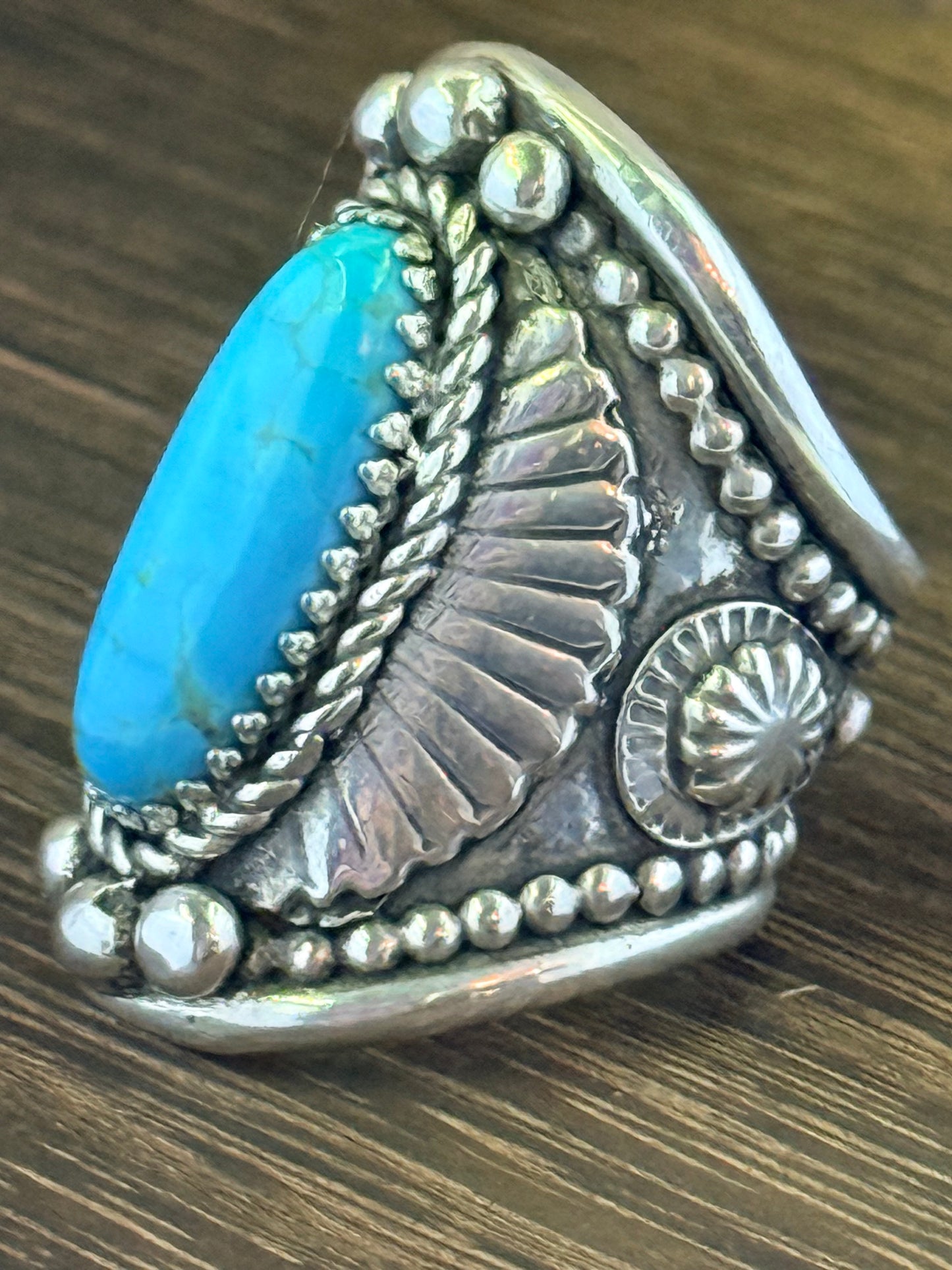 Sterling Silver and Kingman Turquoise Saddle Ring