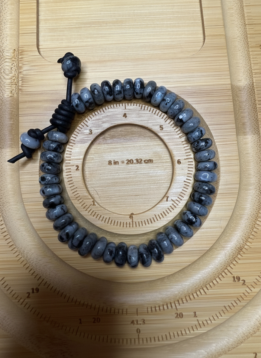 Larvikite and Napa Leather Beaded Bracelet