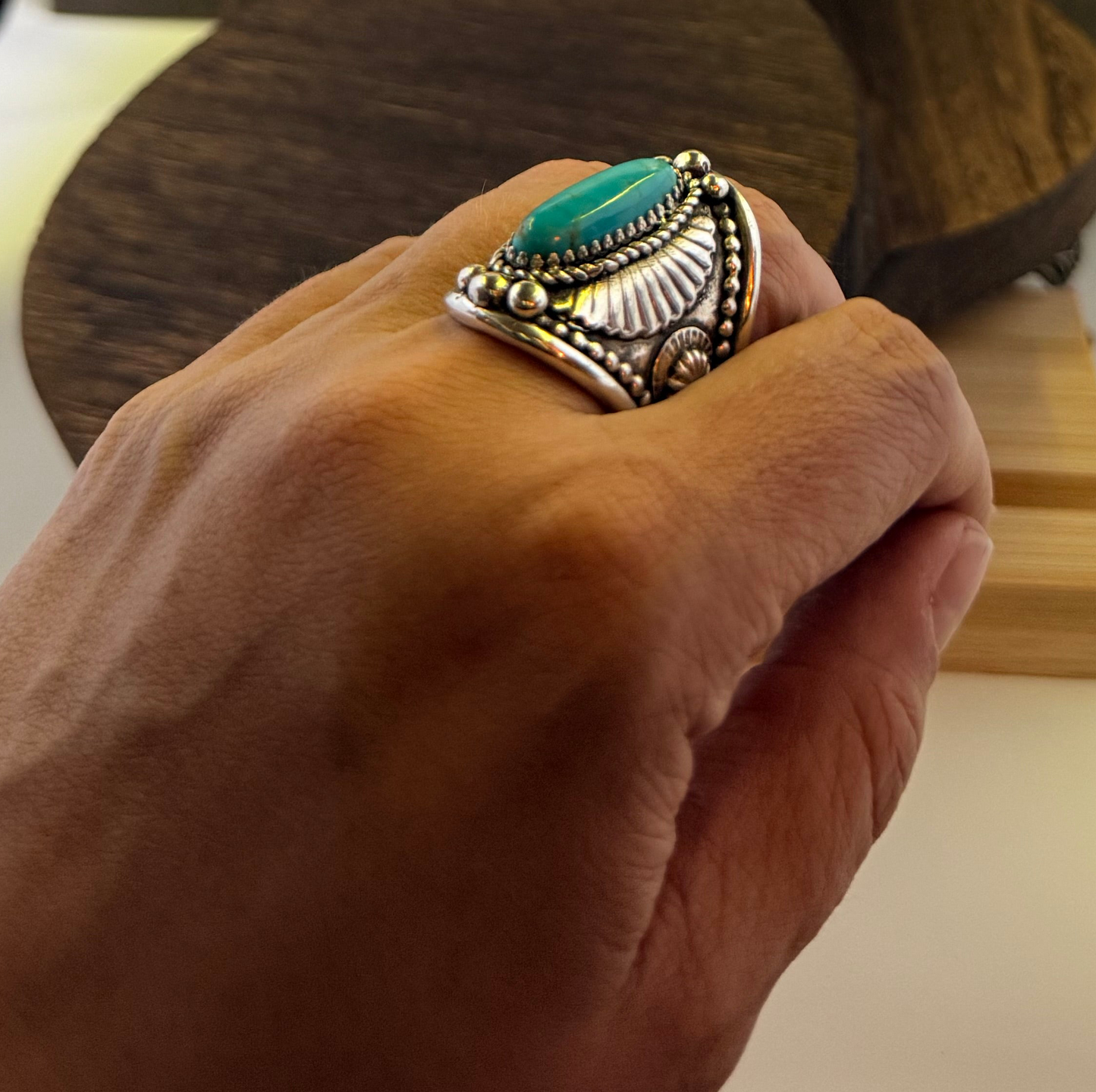 Sterling Silver and Kingman Turquoise Saddle Ring