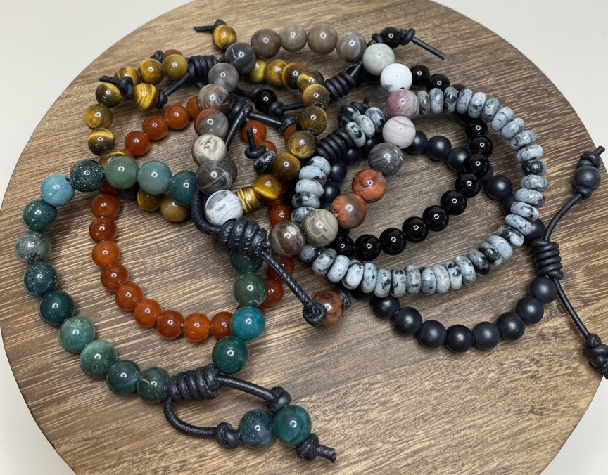 Moss Agate and Leather Bracelet
