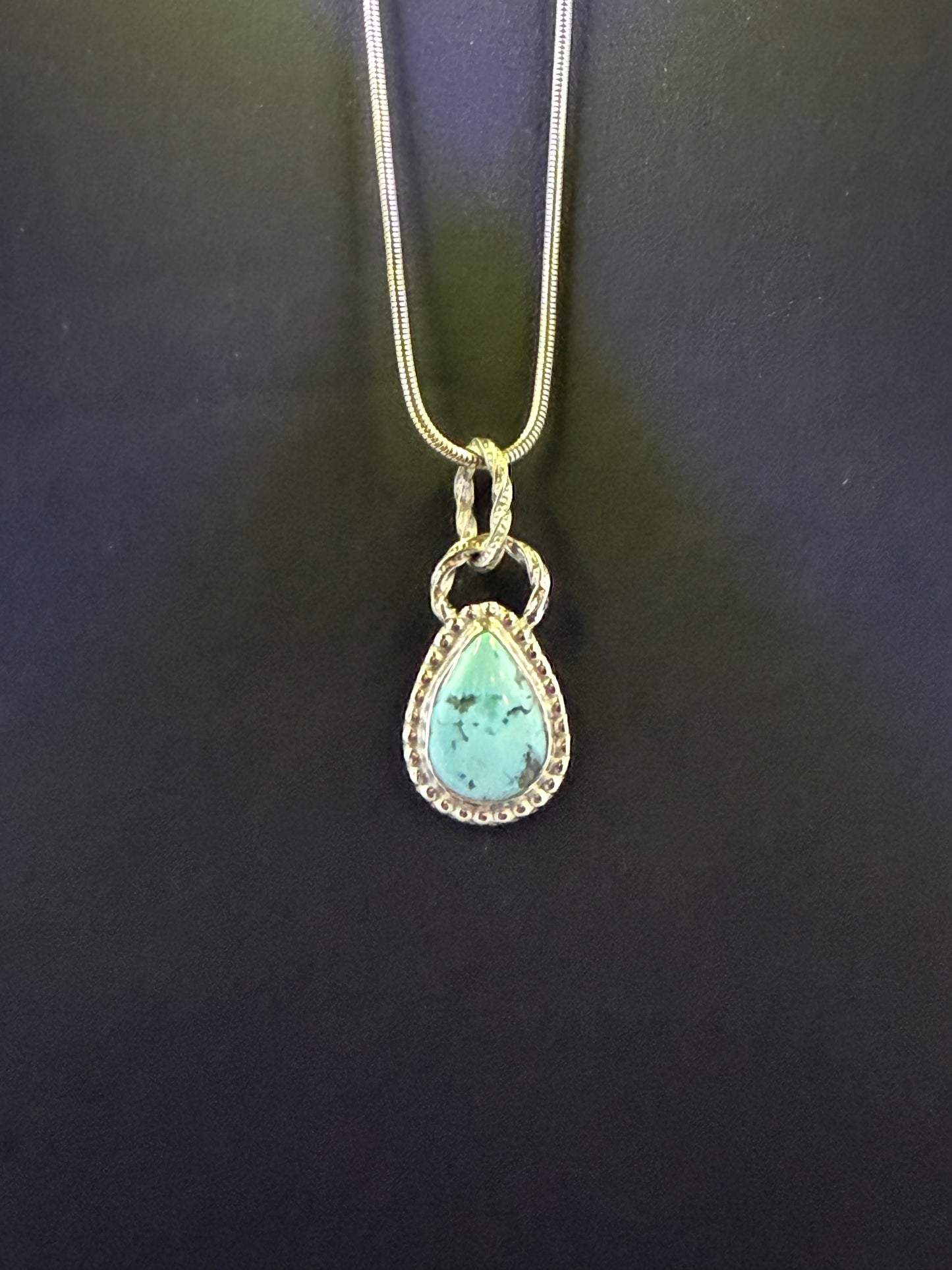 Natural Kingman Turquoise and Sterling Teardrop Pendant