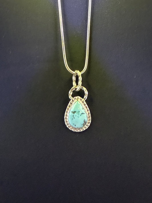 Natural Kingman Turquoise and Sterling Teardrop Pendant