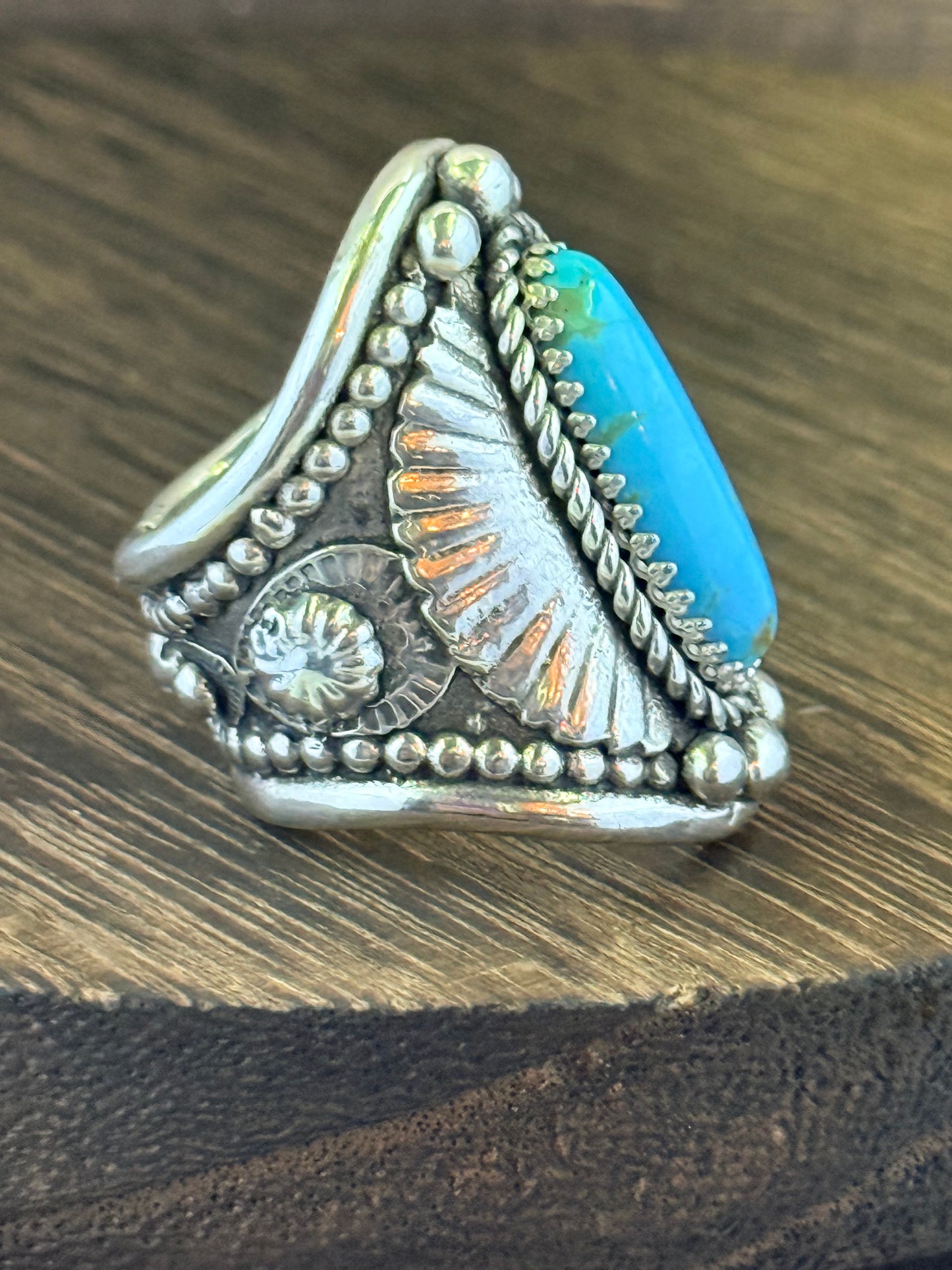 Sterling Silver and Kingman Turquoise Saddle Ring